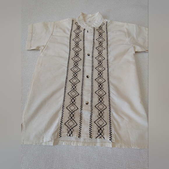 Other - Boy's Cream Embroidered Button Down Guayabera  Shirt Size 12